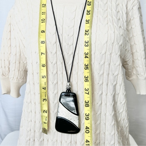 Chico's Black & Silver Abstract Pendant Necklace - Picture 1 of 5